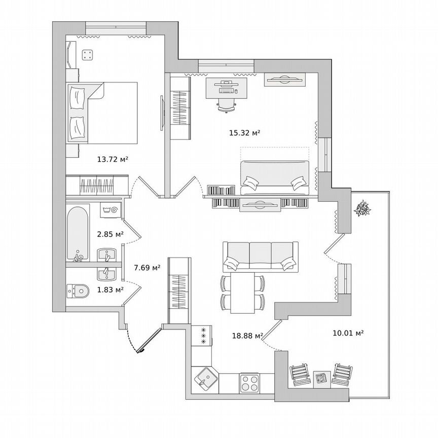 2-к. квартира, 70,3 м², 18/23 эт.