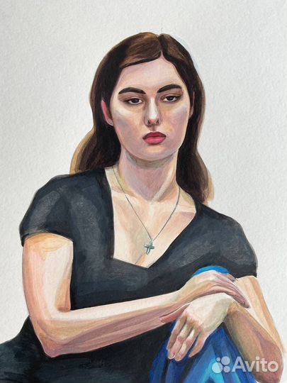 Портрет с натуры цветной рисунок акрилом