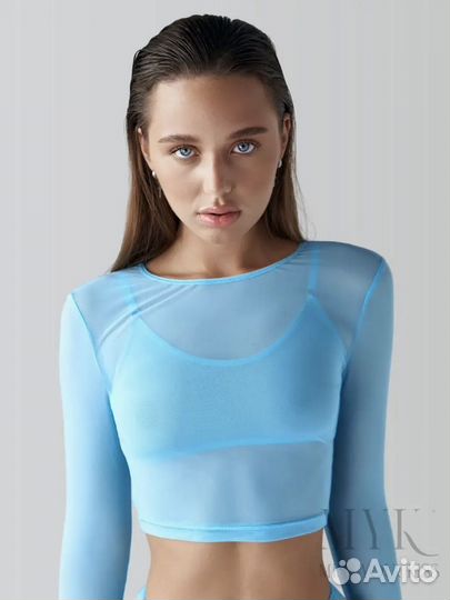 Кроп топ укороченный из стрейч сетки, размер S