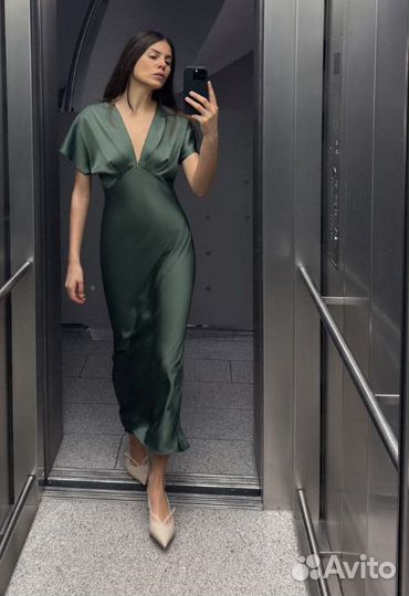 Zara New платье миди из сатина новая коллекция