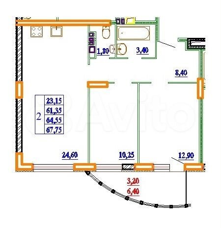 2-к. квартира, 67,8 м², 7/11 эт.