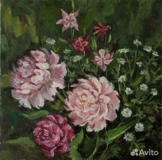 Картина маслом пионы
