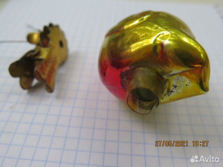 Елочная игрушка. Снегирь. Прищепка. СССР. Стекло