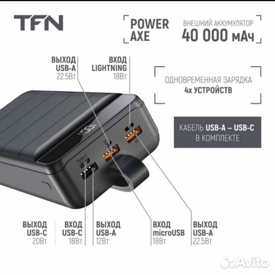 Внешний аккумулятор TFN PowerAxe 40000 мАч Чёрный