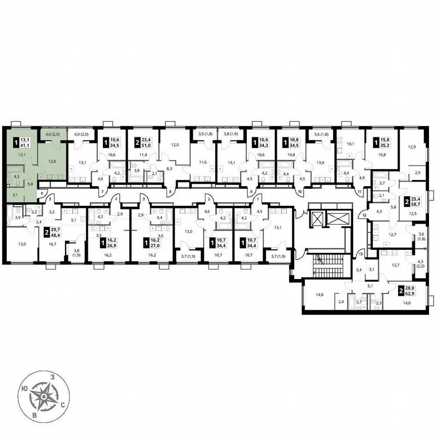 1-к. квартира, 41,1 м², 2/18 эт.