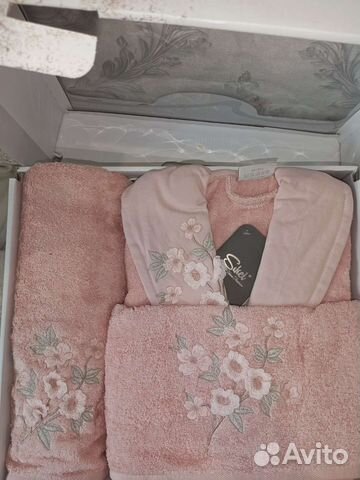 Женский махровый халат с полотенцами бамбук Турция