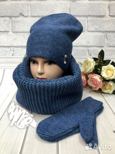 Комплект шапка снуд варежки