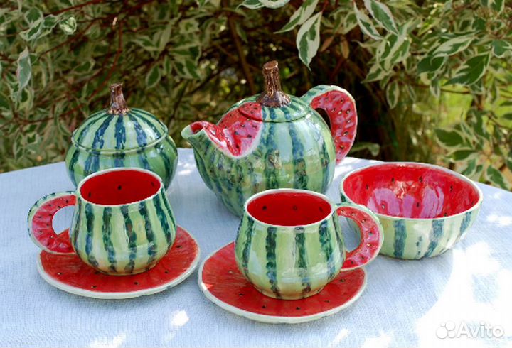 Чайный набор Арбуз Чайник, чашки, блюдца Фарфор