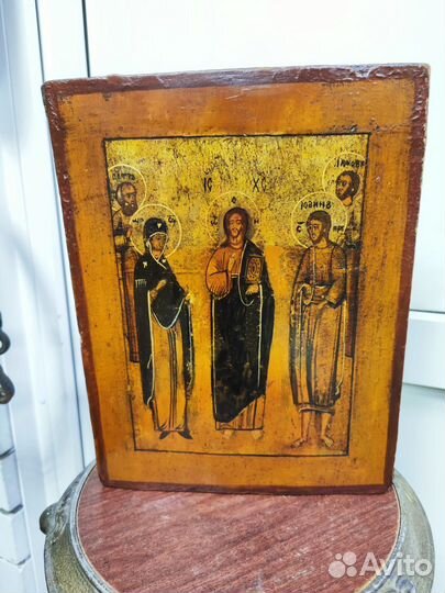 Икона старинная Иисус Христос с предстоящими