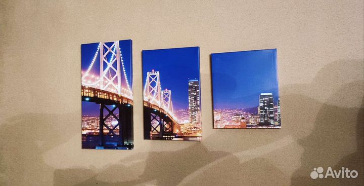 Интерьерная картина ночной город триптих