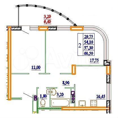 2-к. квартира, 60,5 м², 9/11 эт.