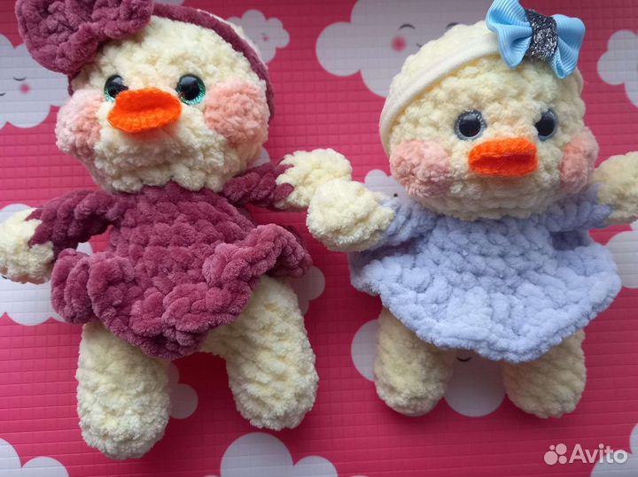 Вязаные игрушки зайка уточка Лалафан