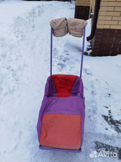 Детские санки коляска с колесами бу