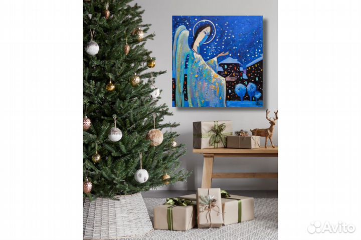 Картина Ангел городской пейзаж на заказ 40х40