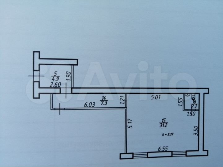 Комната 45 м² в 2-к., 1/5 эт.