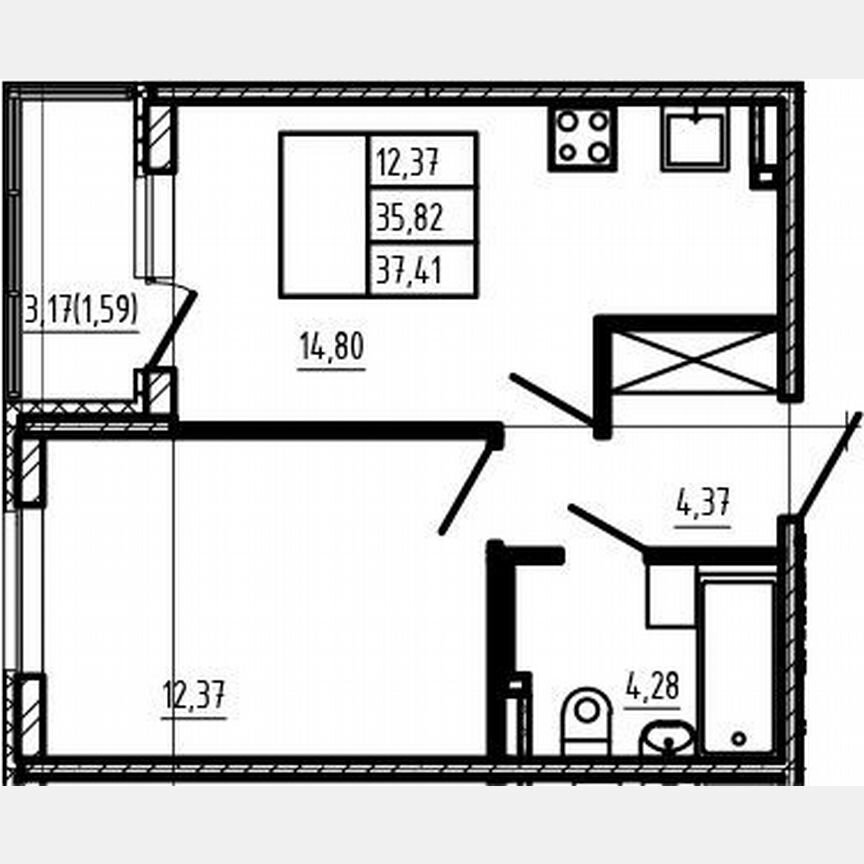 1-к. квартира, 35,8 м², 2/4 эт.