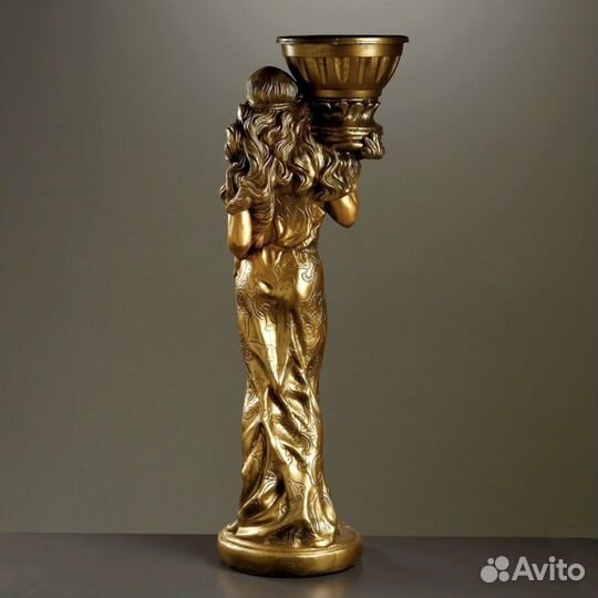 Статуя девушка с кашпо под бронзу гипс 97см