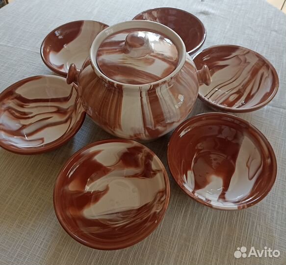 Горшочек и глубокие тарелки (винтаж 1980-е)