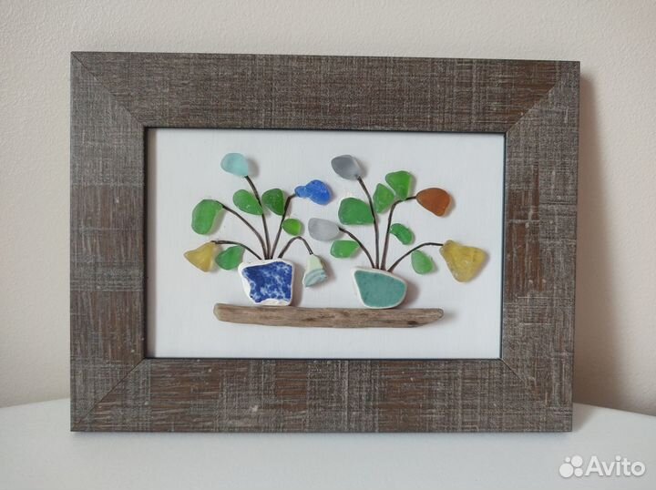 Панно из морского стекла Цветы