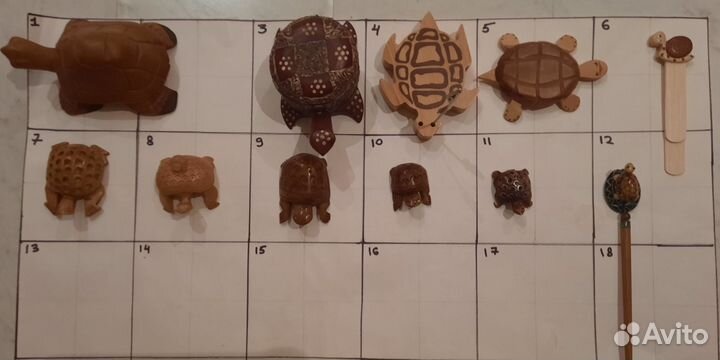 Коллекция черепах из дерева 11шт. Черепашка