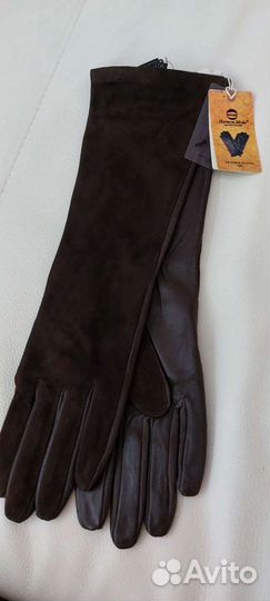 Женские длинные перчатки из лайковой кожи с замшей