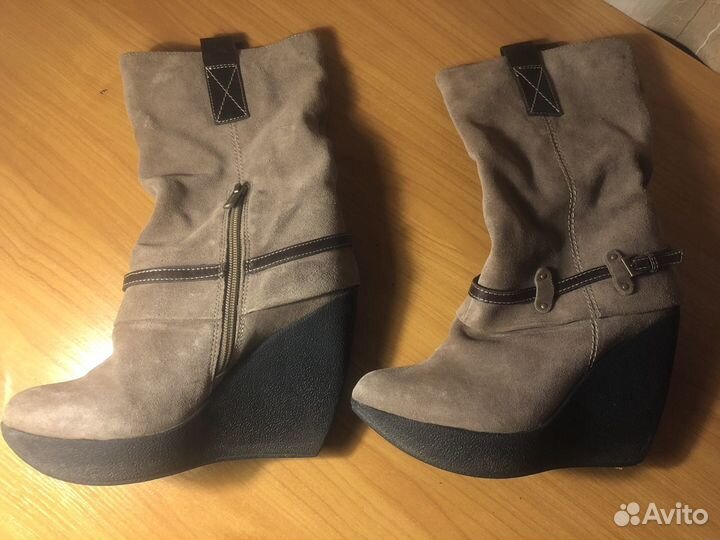 Сапоги замшевые на танкетке Elmonte демисезон