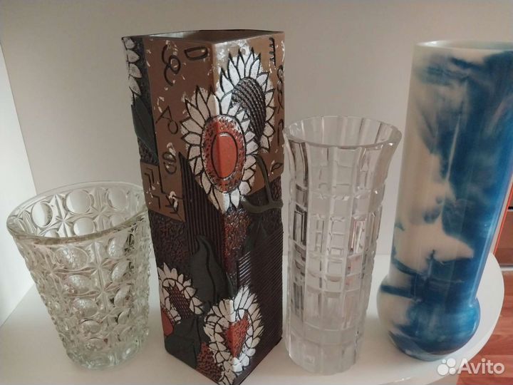 Вазы 4 штуки керамические, хрусталь, стекло