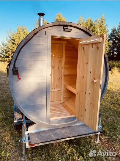 Аренда бани бочки, на прицепе. Баня на прицепе
