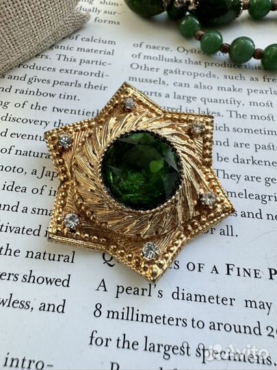 Винтажная брошь кулон с крупным кристаллом