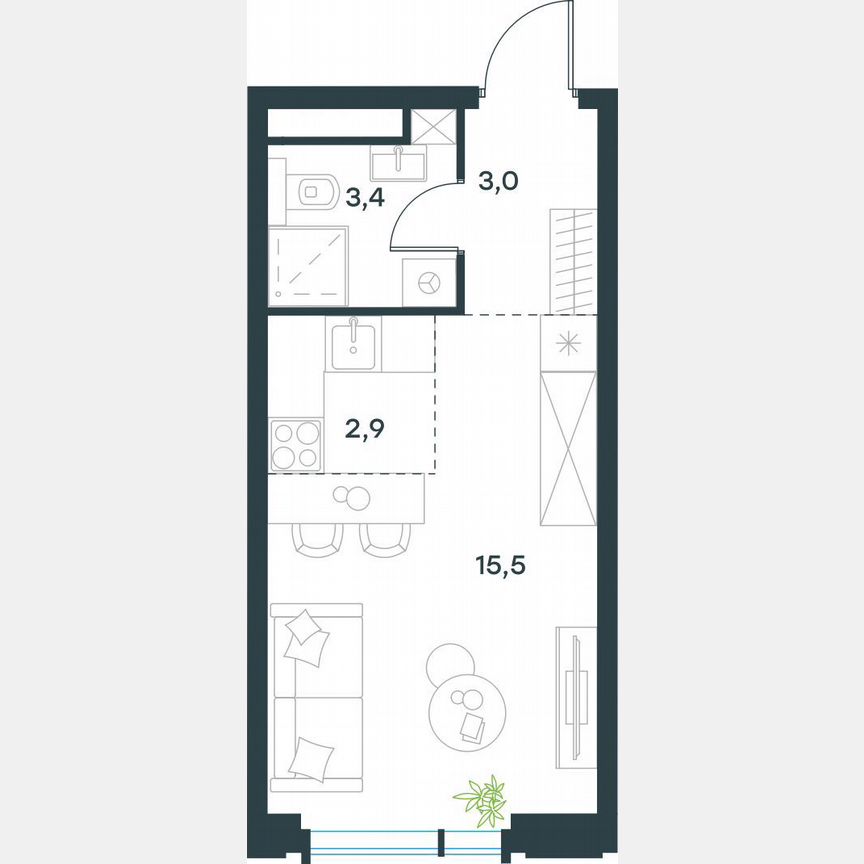 Квартира-студия, 24,8 м², 13/19 эт.