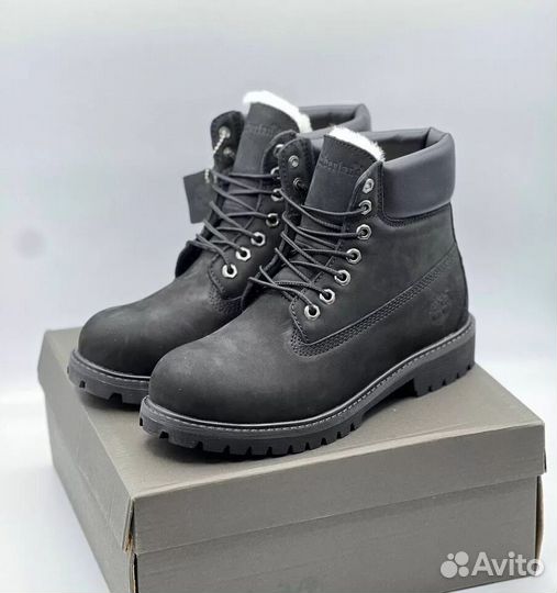 Timberland 6 Inch Premium Boot WP Black с белым мехом