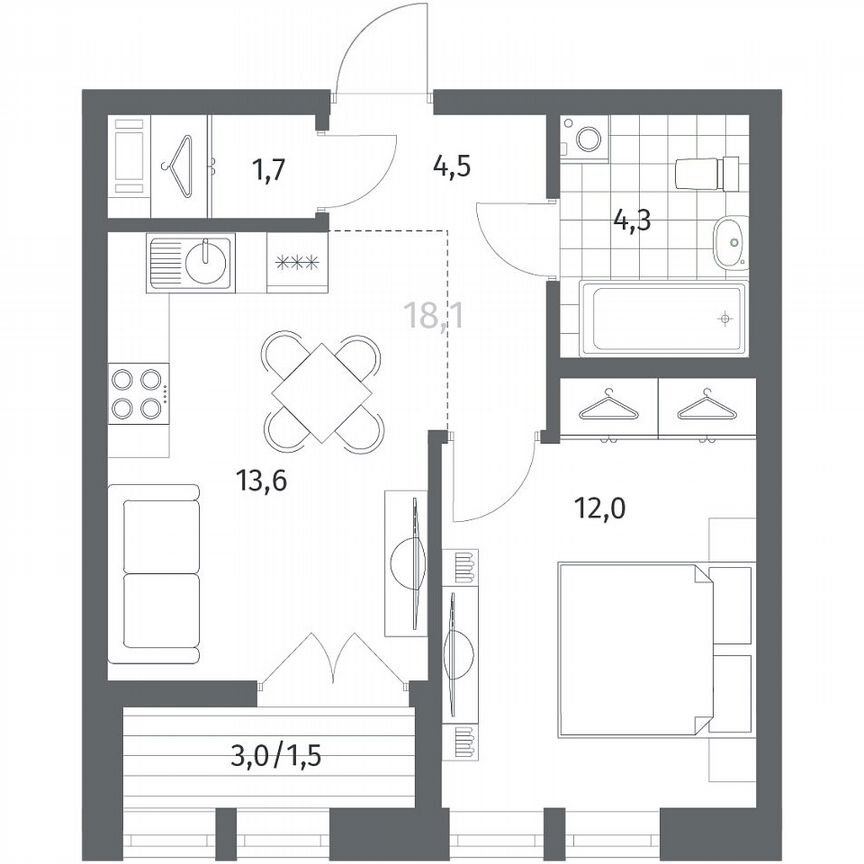 1-к. квартира, 37,7 м², 7/12 эт.