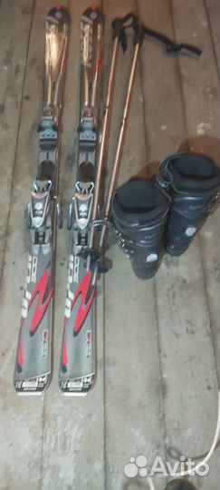 Горные лыжи, крепления, ботинки, палки