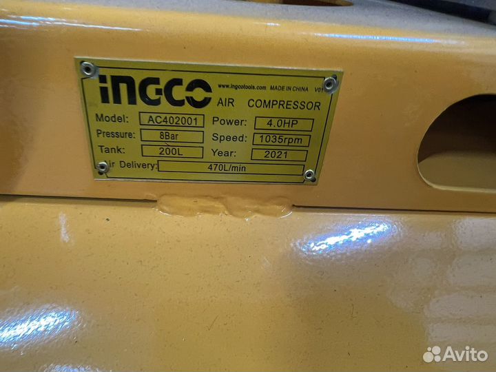 Компрессор 3 кВт 200 лит. ingco AC402001