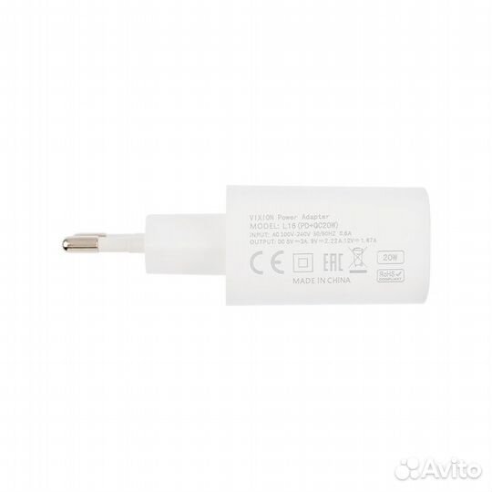 Блок питания vixion L16 1xUSB 3A, Type-C 20W