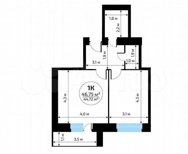 1-к. квартира, 44,7 м², 11/16 эт.