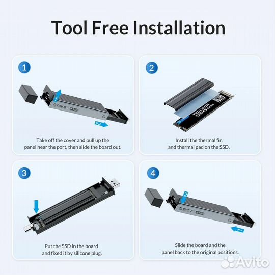Внешний Корпус для M2 ssd orico 2 в 1 Nvme/sata