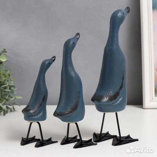 Сувенир керамика 'Утки' синий матовый набор 3 шт 8