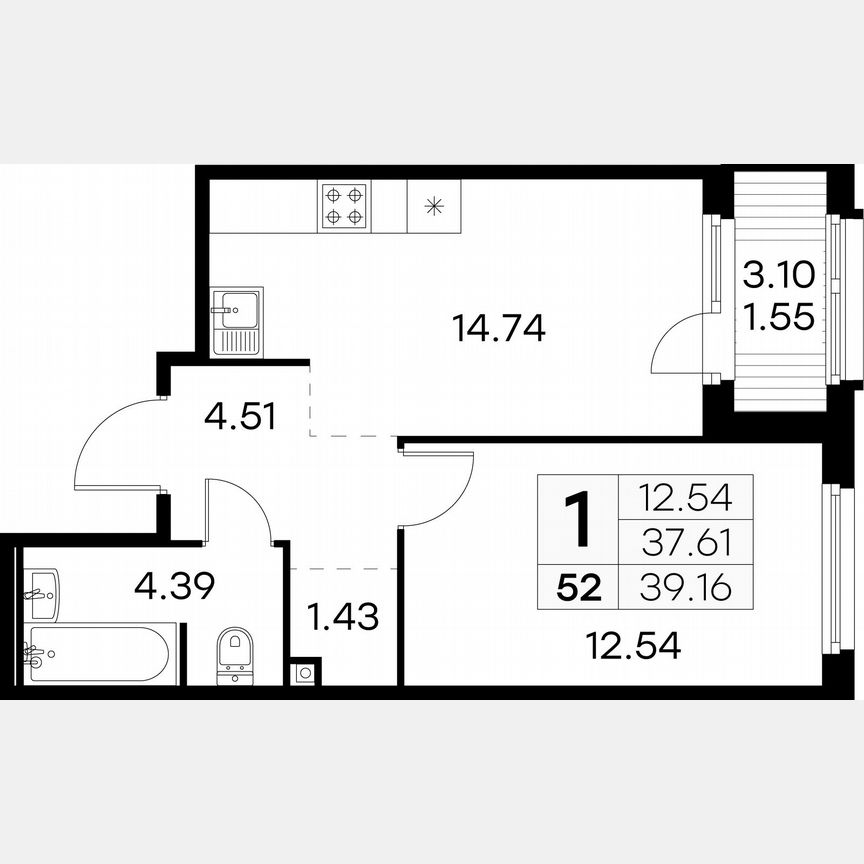 1-к. квартира, 39,2 м², 7/15 эт.