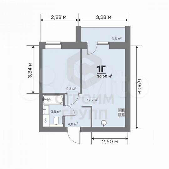 1-к. квартира, 36,6 м², 7/9 эт.