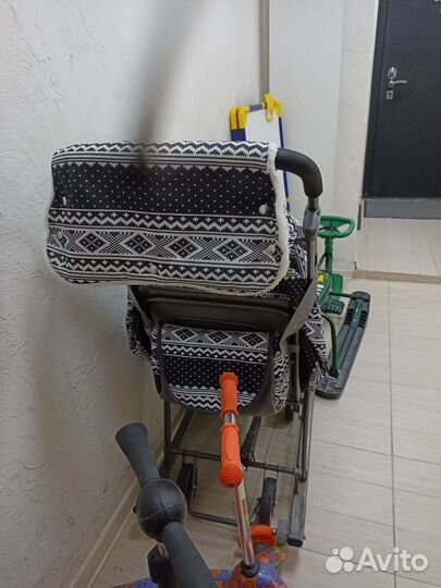 Детские санки коляска с колесами бу