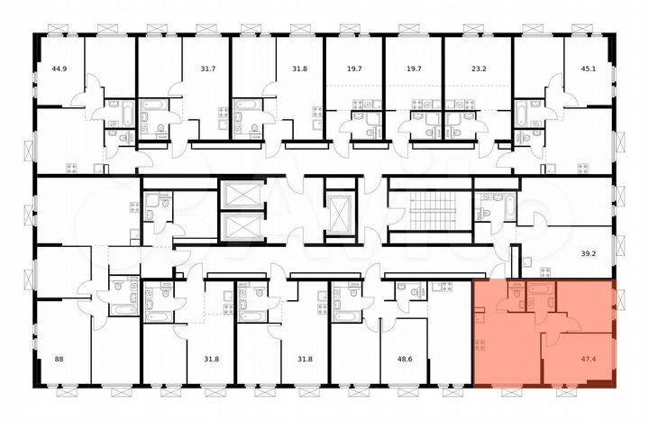 2-к. квартира, 47,4 м², 17/25 эт.