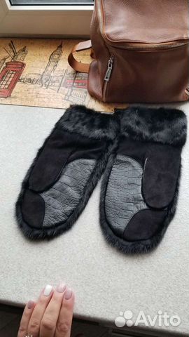 Варежки из норки и кожи