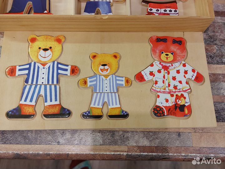 Развивающая деревянная игра-пазл, 3 мишки