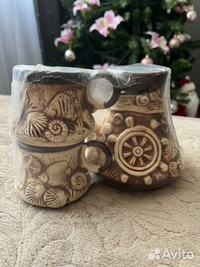 Кофейные наборы: стакан, турка и 2 чашки керамика