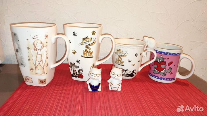 Кружки с кошками, салфетница, солонка с перечницей