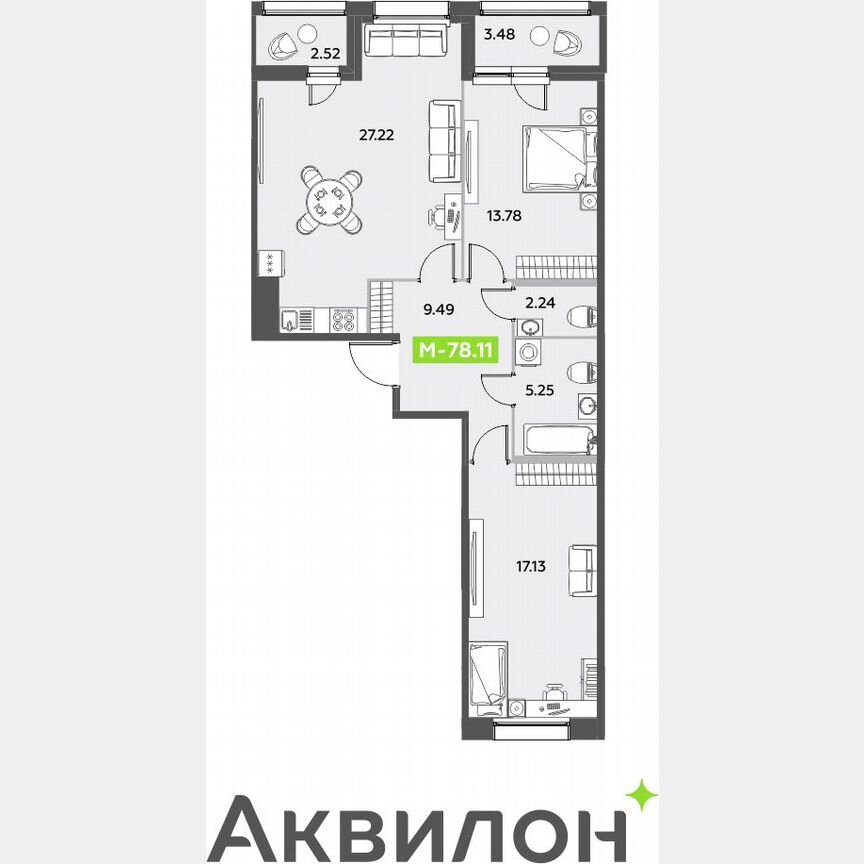 2-к. квартира, 78,1 м², 2/12 эт.