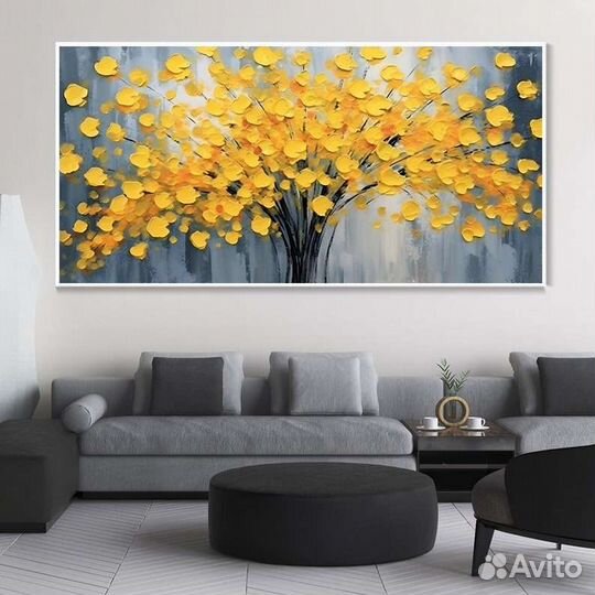 Текстурная картина маслом Жёлтое дерево Объёмная