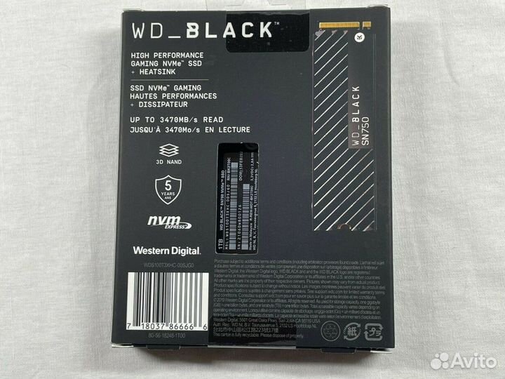 Новый SSD WD Black 1TB SN750 M2 Nvme 1тб