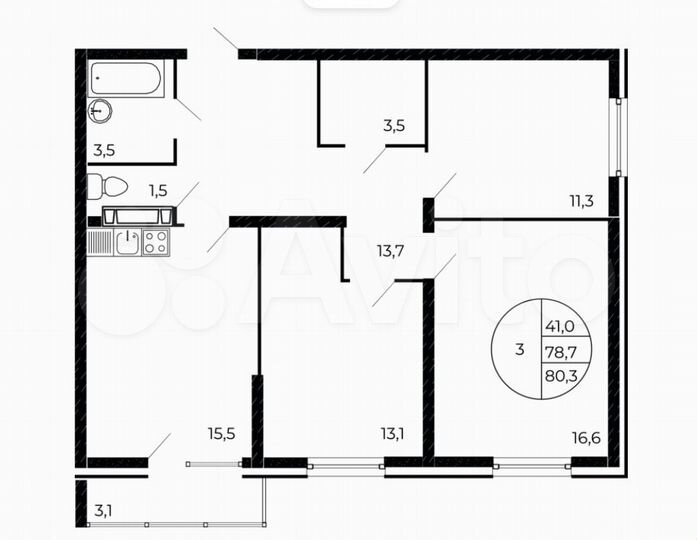 3-к. квартира, 80,3 м², 14/16 эт.